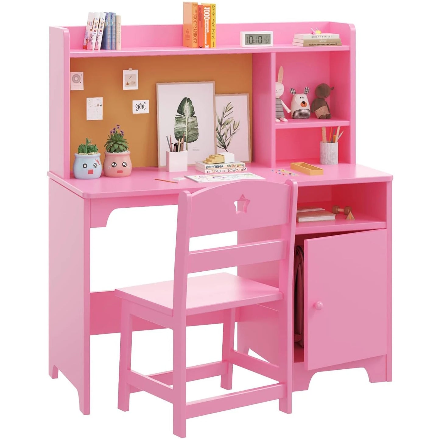 HobbyLane Kids Desk and Chair Set Wooden Writing Table With Hutch Storage
