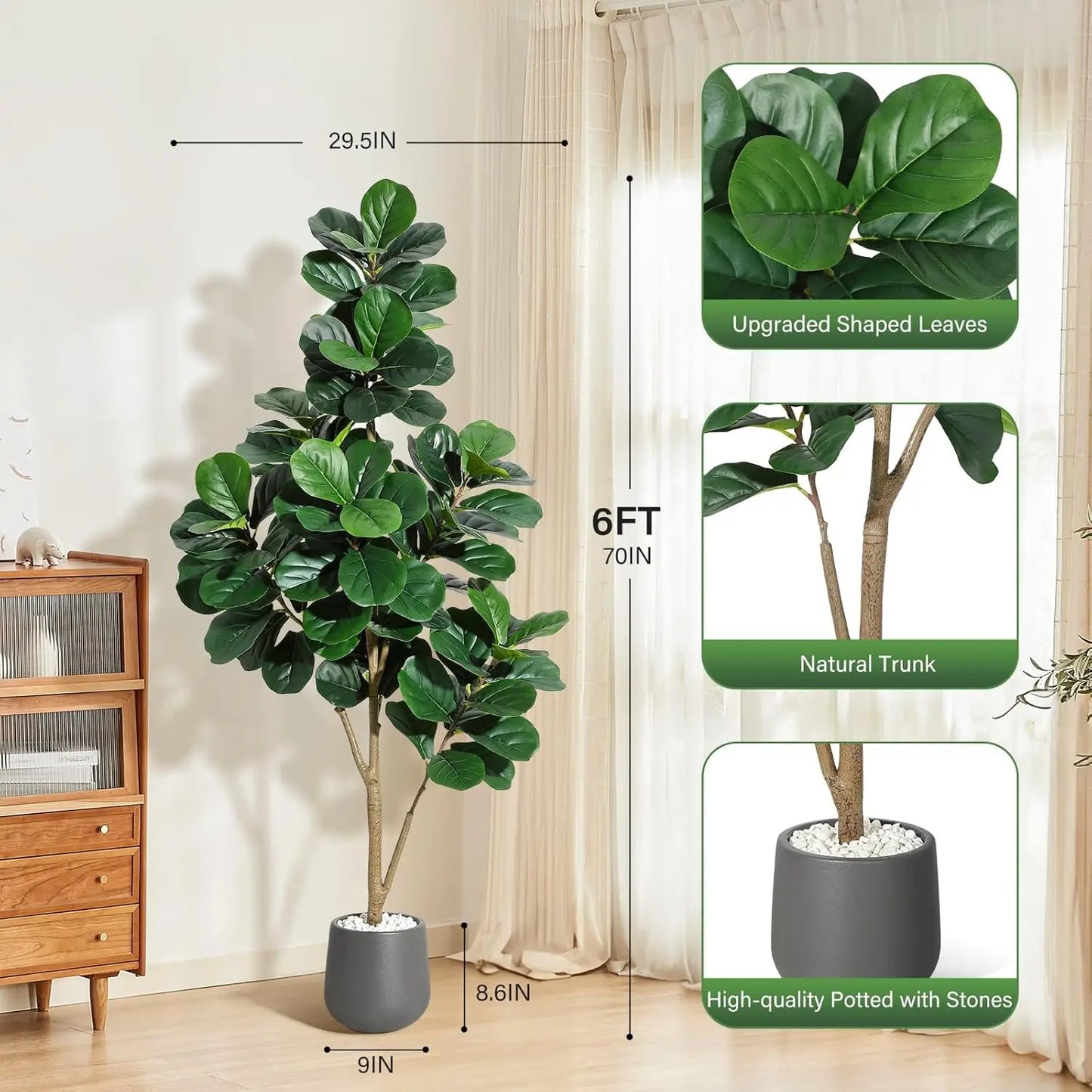 HiMISSCN Fiddle Leaf Fig Tree Artificial With Realistic Leaves Planter Pot