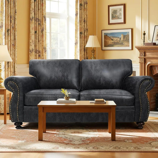 Mid Century Rivet Design Sofa With Upholstered Cushions