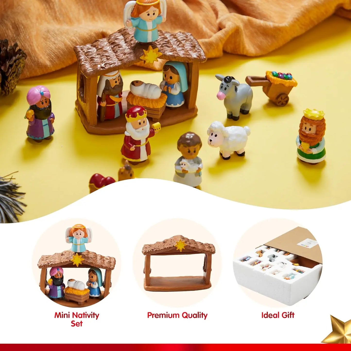 Joyfy 13 Piece Nativity Playset Mini Figures For Kids Christmas Manger Scene Decor
