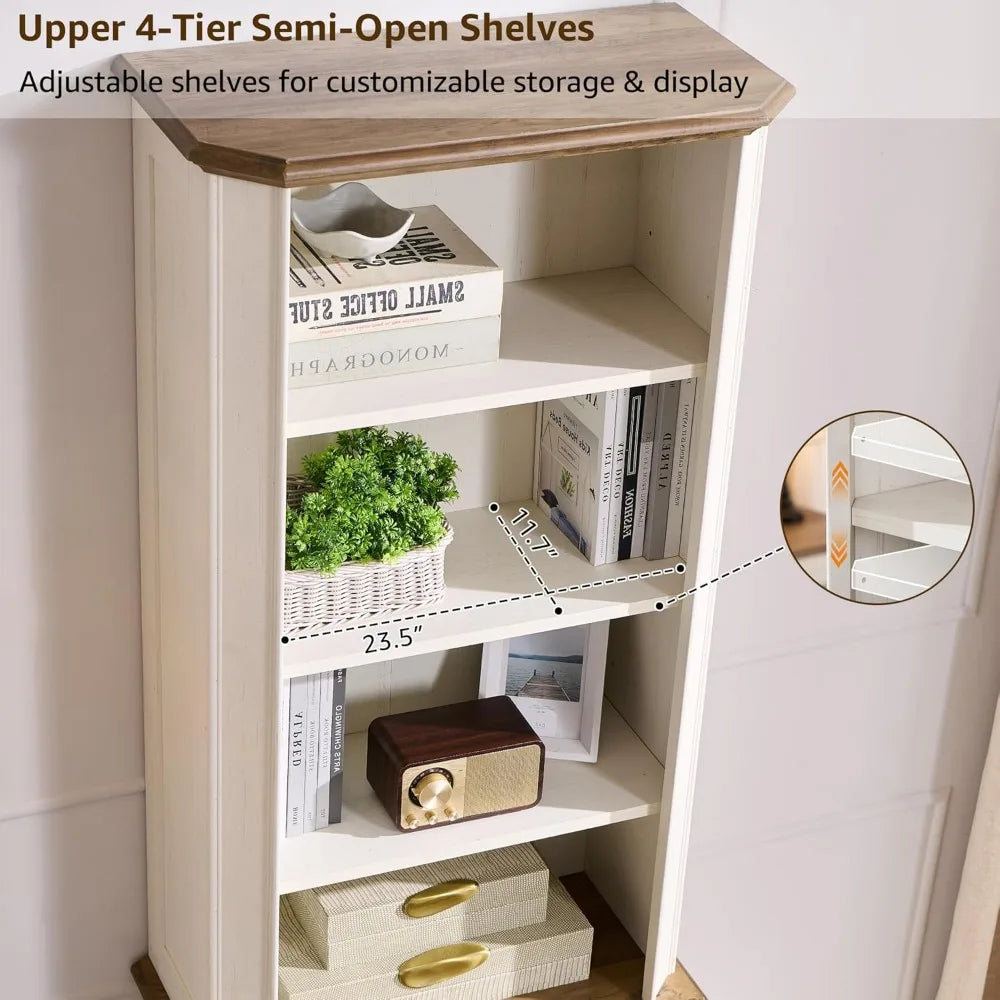 MKDK 6 Tier Bookshelf Set of 2 with Doors and Shelves