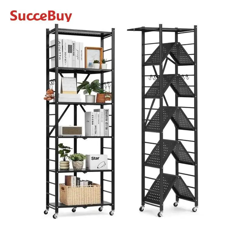 SucceBuy Multi Tier Foldable Storage Shelf With Wheels For Garage
