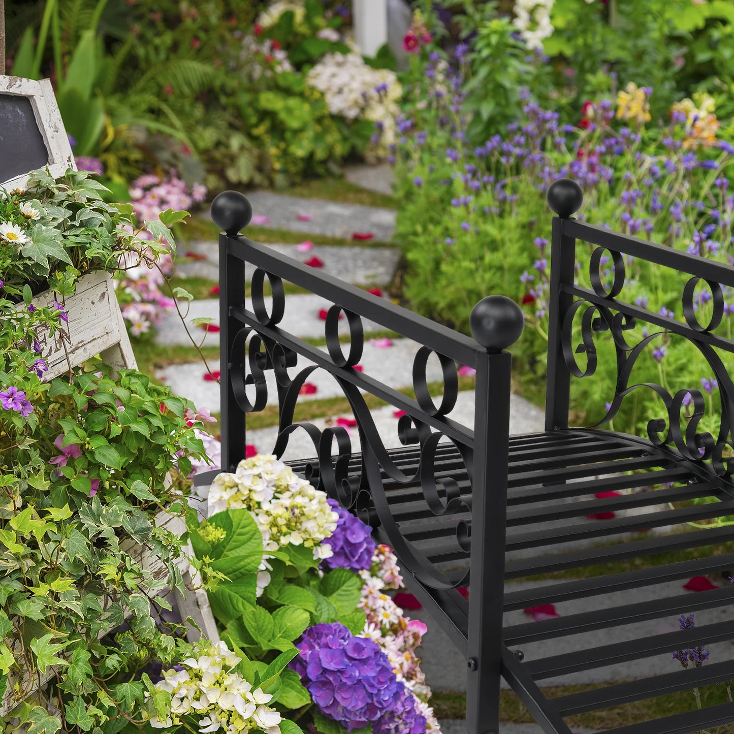 Garden Iron Bridge With Round Ball Flat Top Handrails
