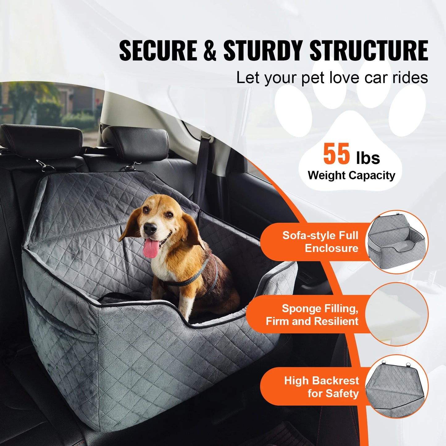 SucceBuy Dog Car Seat Booster With Storage Pocket And Sponge Filling