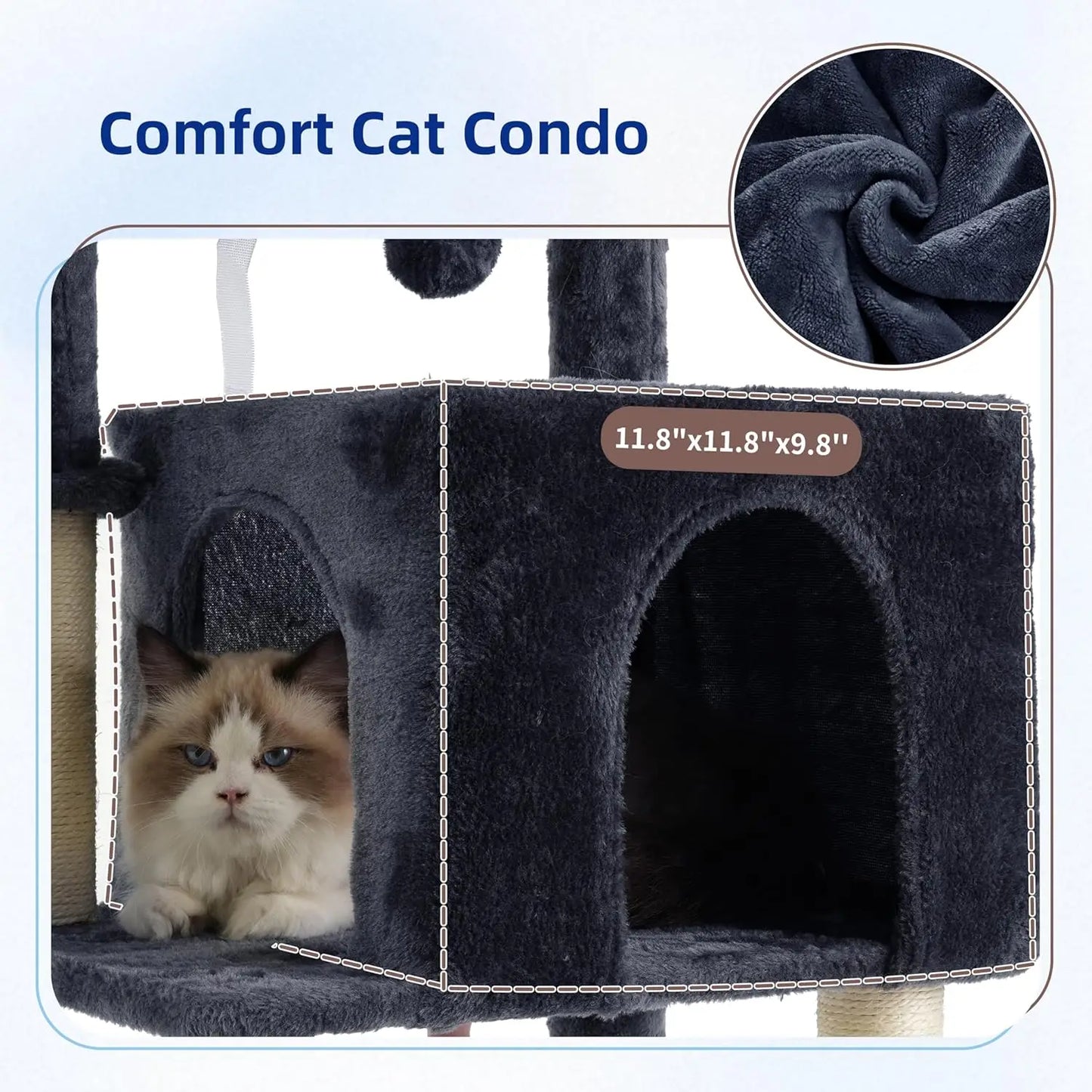 Indoor Cat Tree Tower With Sturdy Steel Tube Hammock Condo