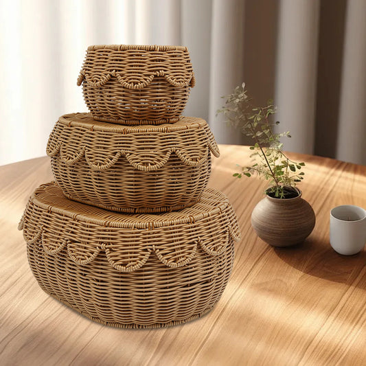 Bymaocar Woven Storage Baskets With Lids Decorative Set
