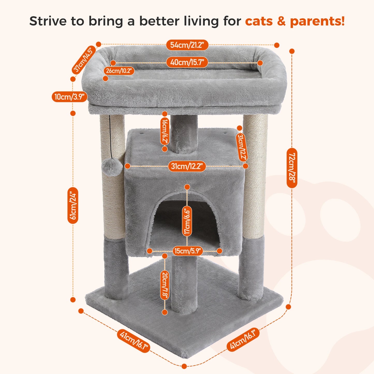 PAWZ Road Small Cat Tree With Sisal Scratching Posts And Soft Top Perch