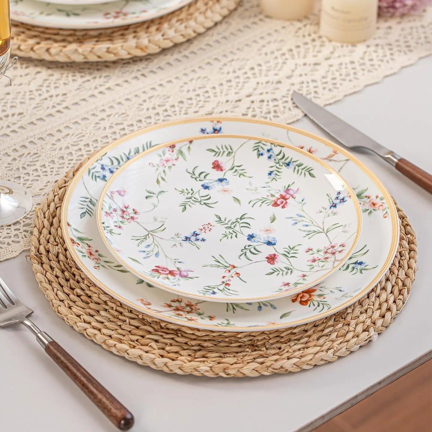 Bone China 12 Piece Dinnerware Set Plates Bowls Dishwasher Safe