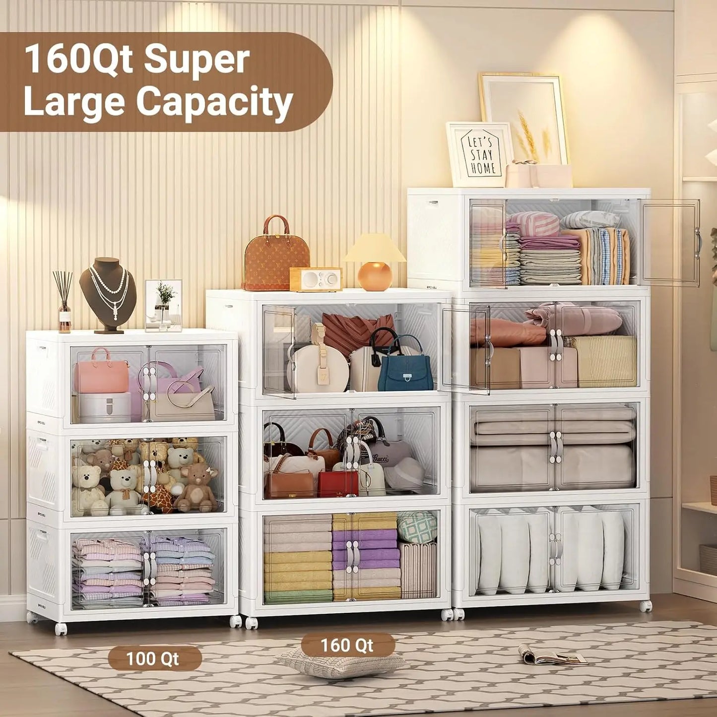 XMSJ Stackable Storage Bins With Lid for Closet Organizers