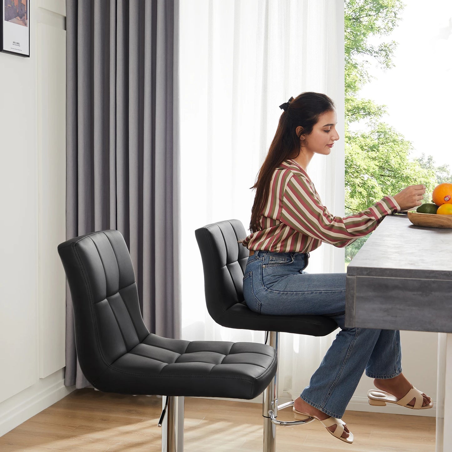 JHK PU Leather Bar Stools Set 2 Counter Elite Modern