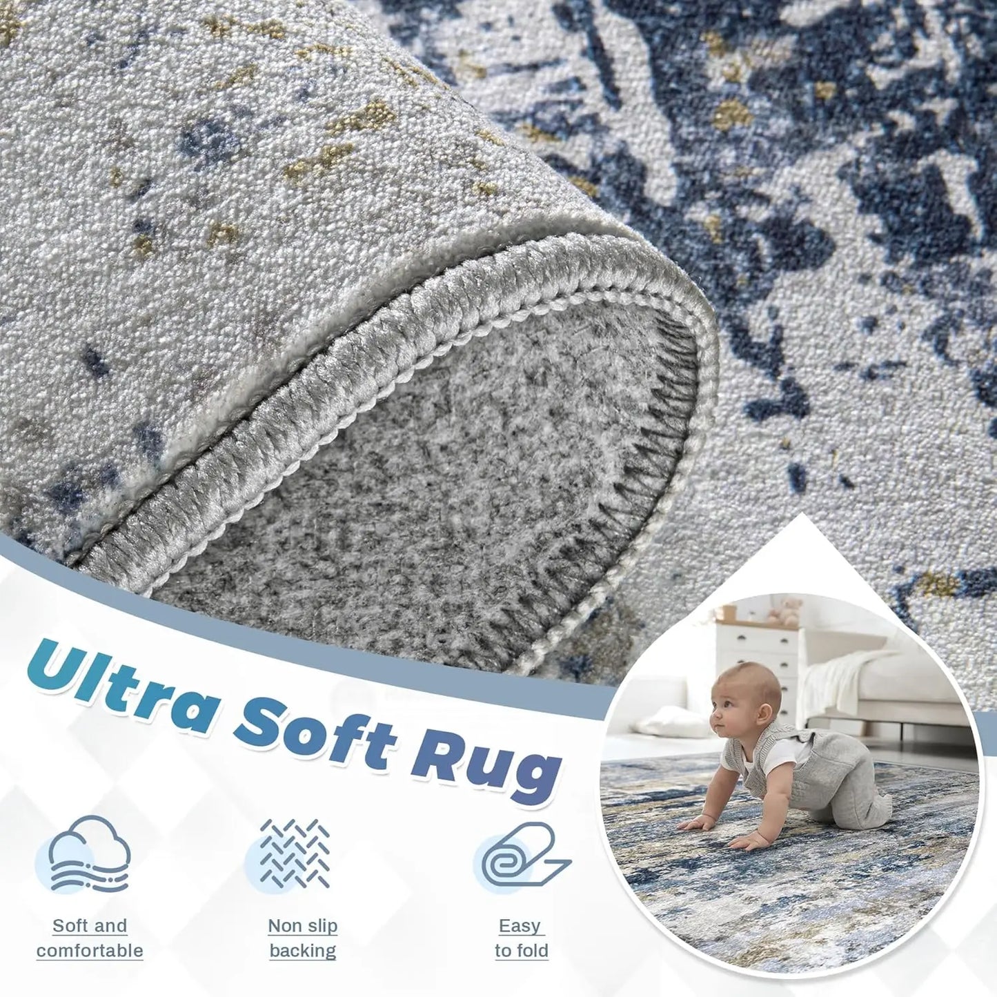 Color Modern Abstract Neutral Area Rug Soft Non-Slip Low-Pile