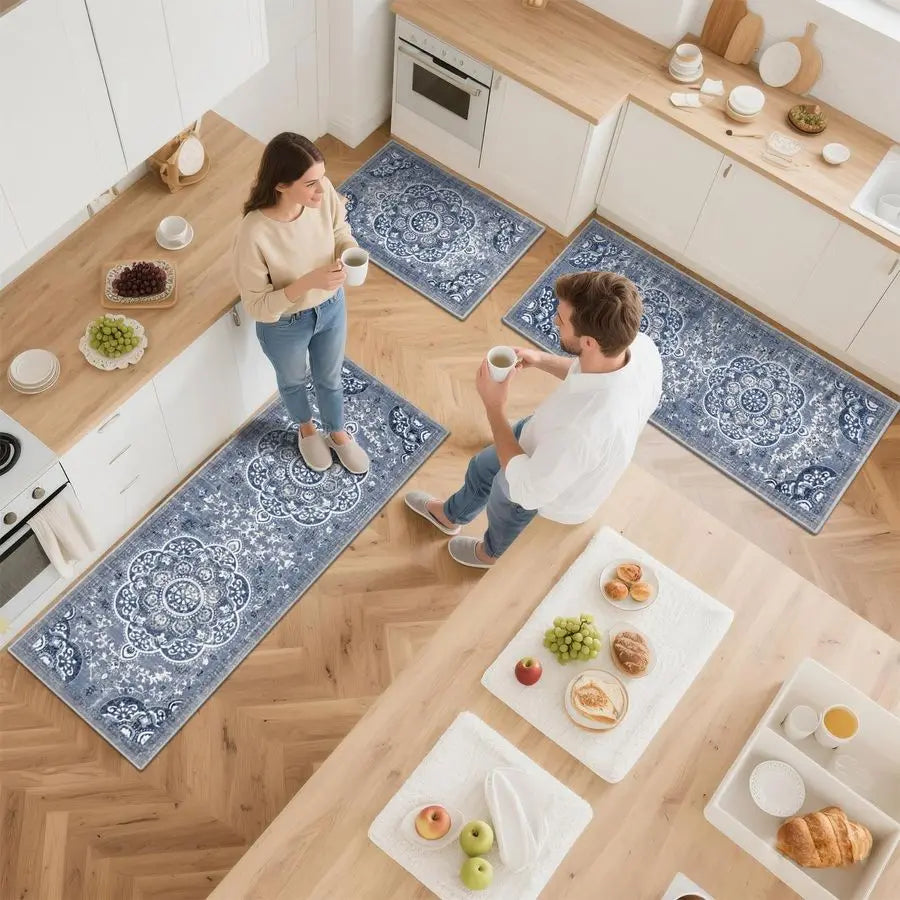 Boho Kitchen Rugs Set With Runner Non Skid Washable