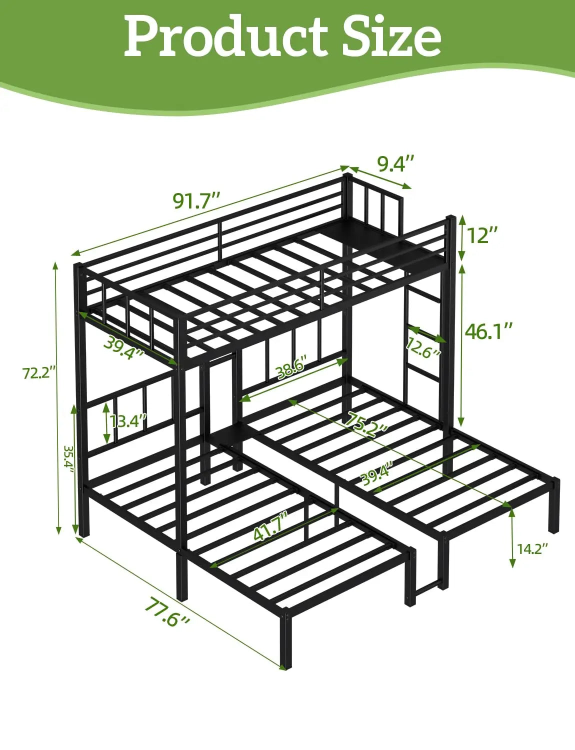 Triple Bunk Bed With Guardrails Ladder And Upper Platform