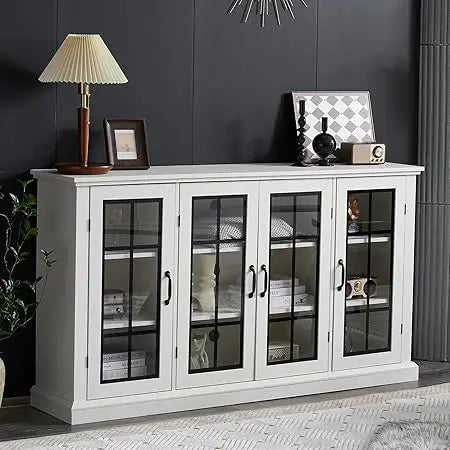 MKDK Sideboard Buffet Cabinet 4 Doors Adjustable Shelves