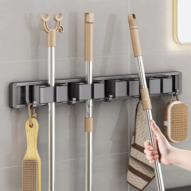 Mop And Broom Organizer Wall Mounted Mop Holder Rack With 5 Hooks