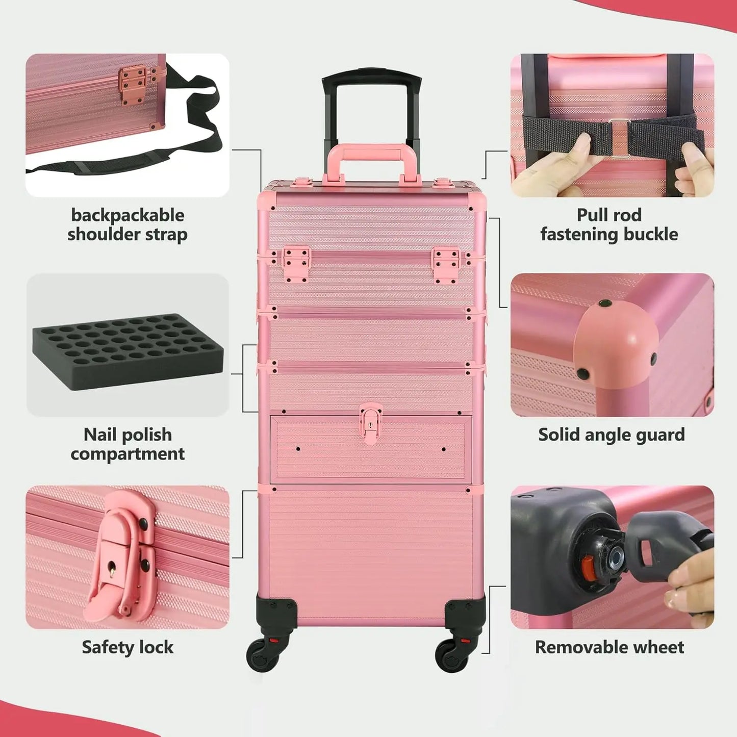 XMSJ Rolling Makeup Case On Wheels 4 In 1 Professional