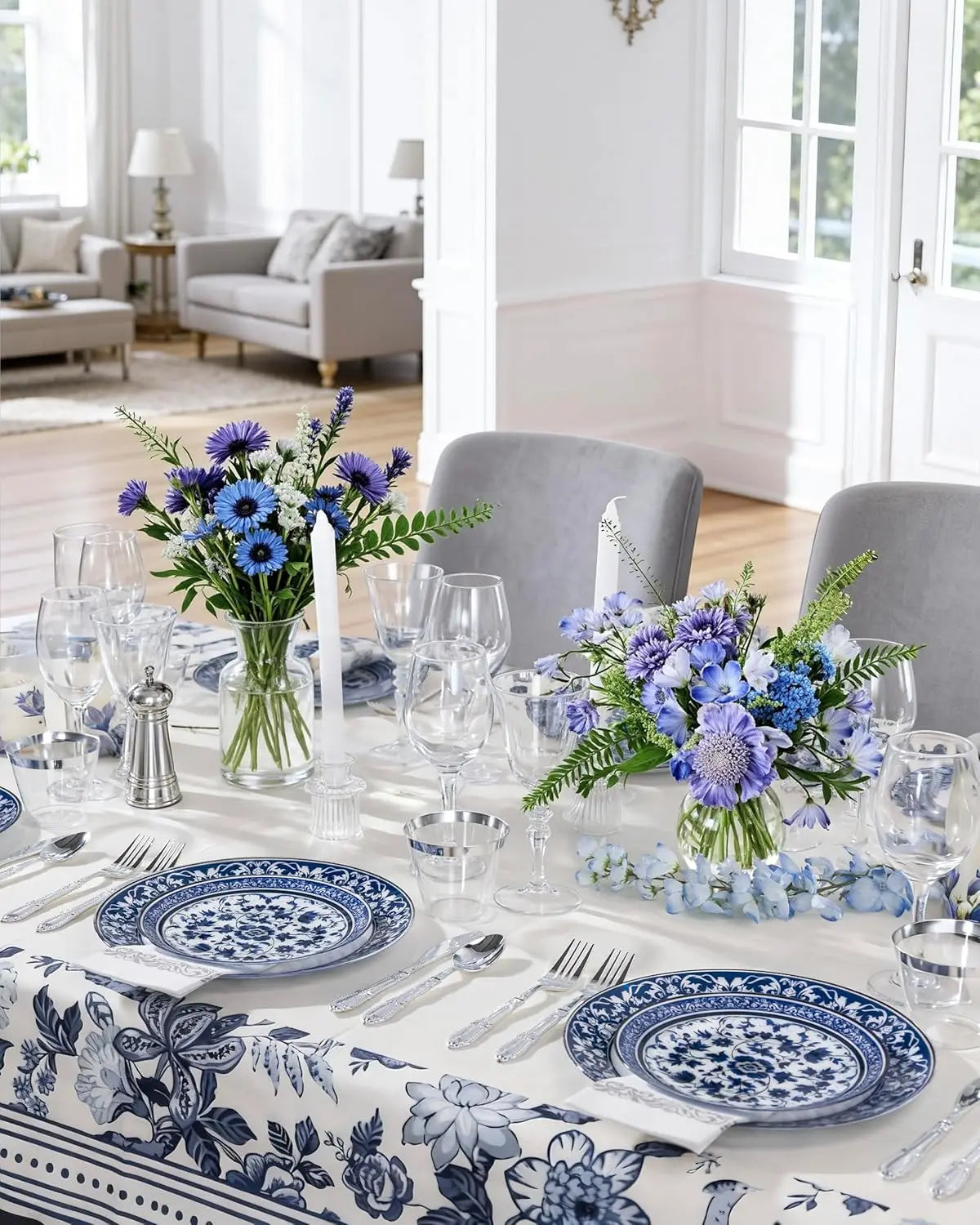 60-Piece Floral Plastic Plates Set for Christmas Dinnerware