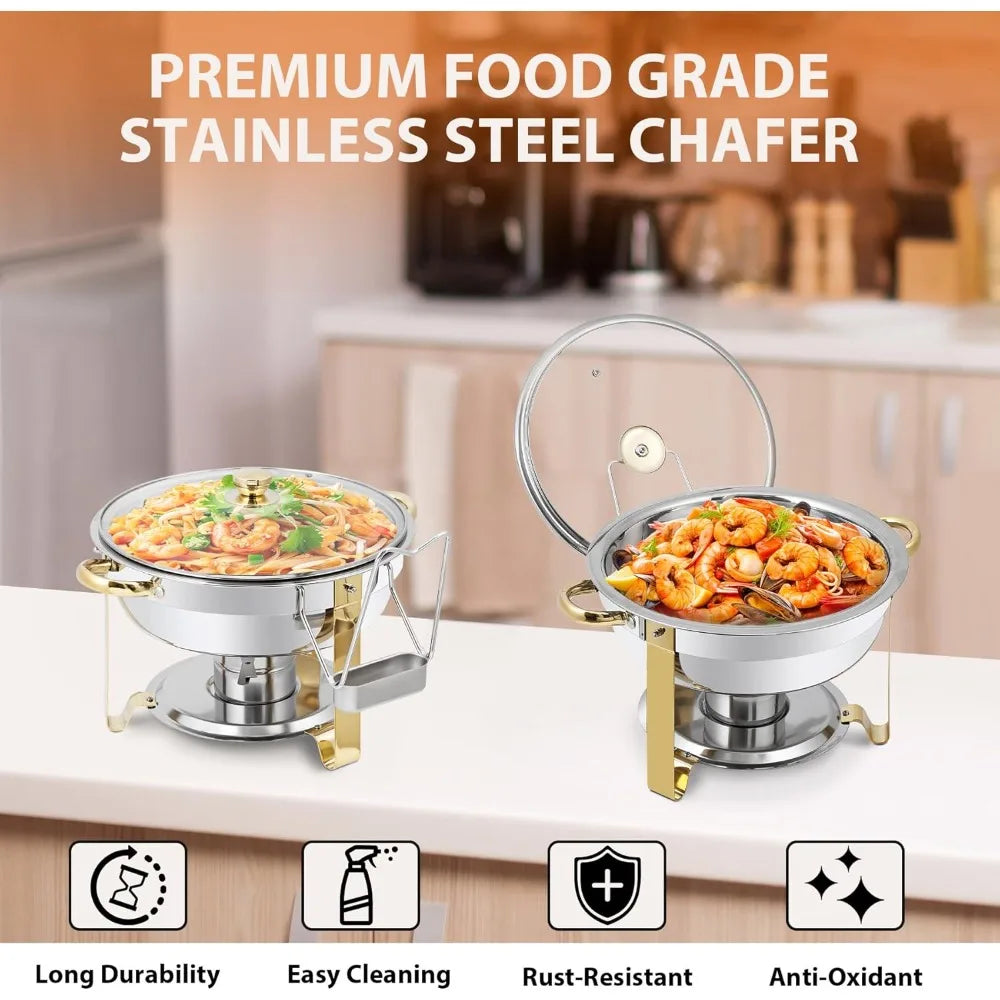 Six Pack Round Chafing Dishes Buffet Set Glass Lids