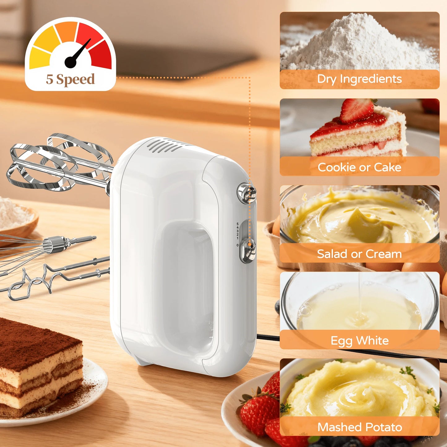 YOMA Electric Egg Beater 5 Speed Handheld Kitchen Mixer