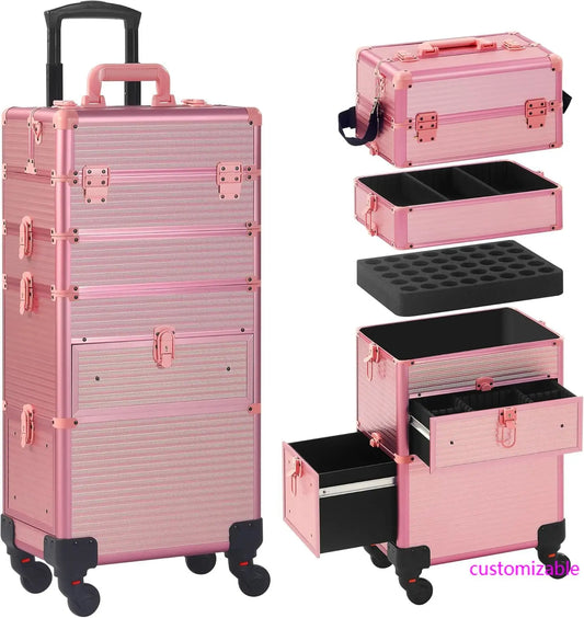XMSJ Rolling Makeup Case On Wheels 4 In 1 Professional