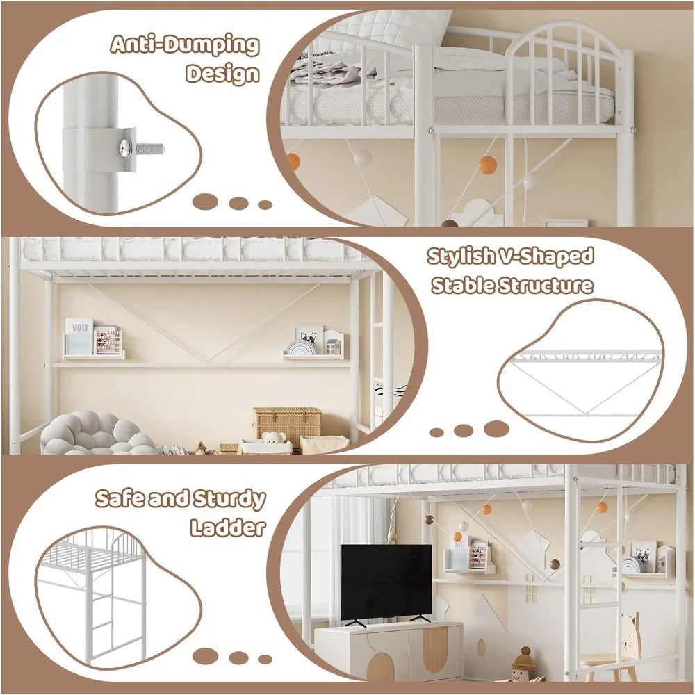 ZHUOTING Heavy Duty Metal Loft Bed Twin With Ladder