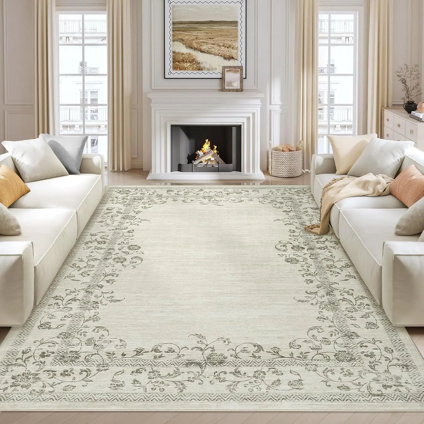 HiMISSH Washable Floral Area Rug 100 Percent Polyester Machine Made Living Room