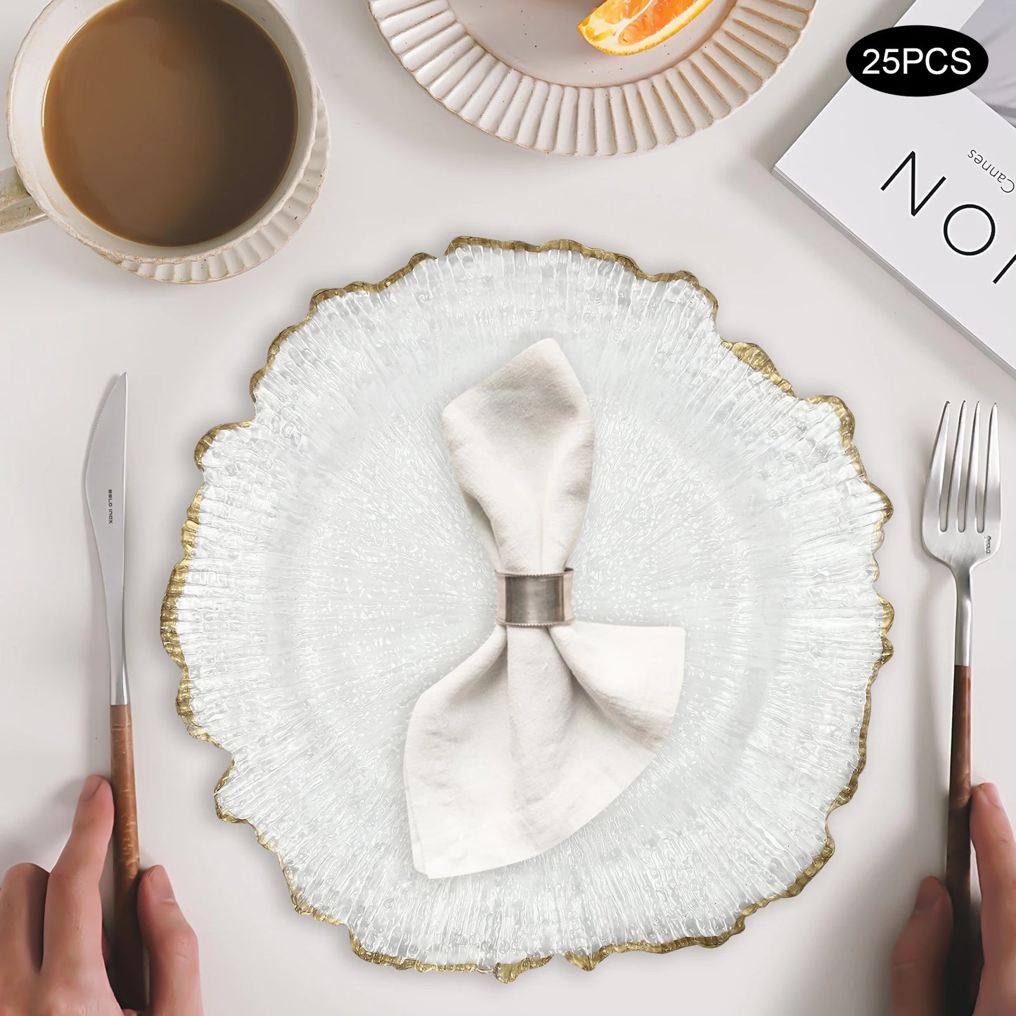 Hign-concerned Flower Charger Plates 25 Pcs Set Hot Stamping