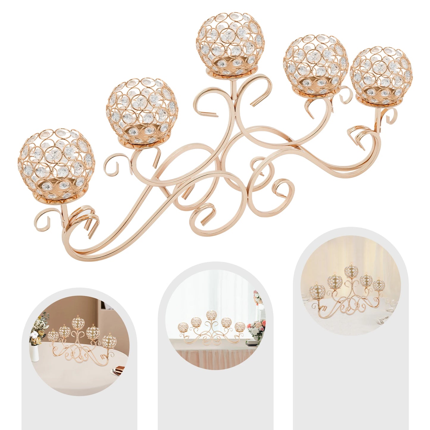 Candle 5-Arm Crystal Candle Holder Iron and K9 Crystal Stand