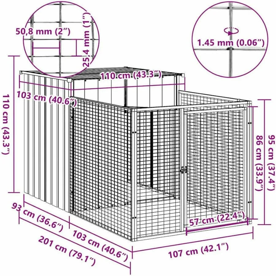 Hign-concerned Galvanized Steel Dog House With Protective Roof Run Kennel