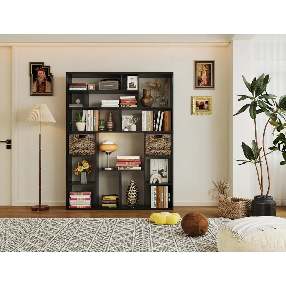 Guangbai Heavy Duty Bookcase With Open Shelves And Baskets