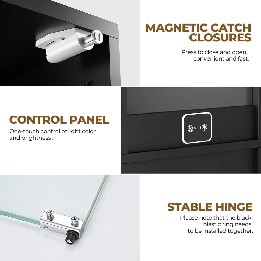 4-Tier Glass Display Cabinet With LED Lights And Motion Sensor