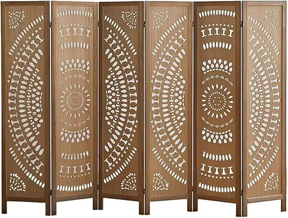 Wood Freestanding Room Divider Carved Folding Privacy