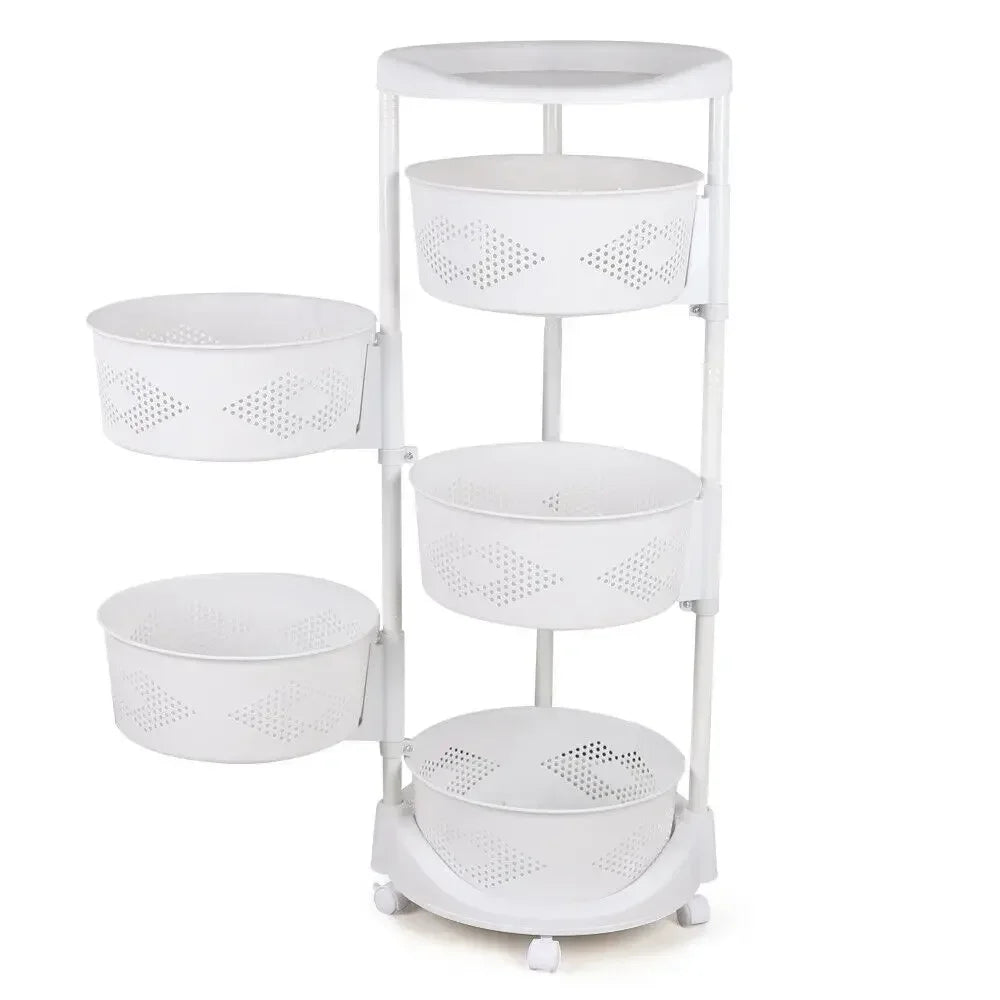 Rotating Kitchen Organizer Rack 5 Tier with Wheels
