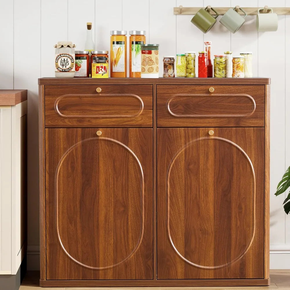 Double Tilt Out Trash Can Cabinet Wood Kitchen Drawer