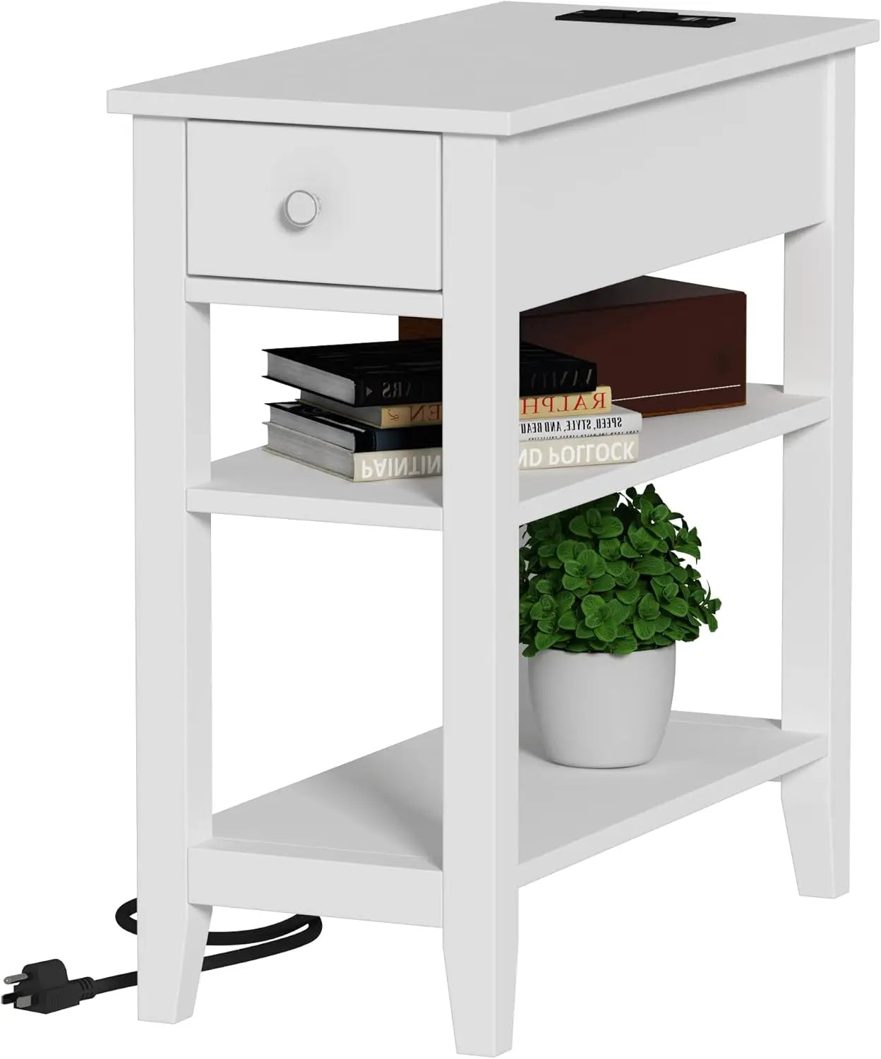 Narrow End Table Pair With USB Ports And Hidden Drawer