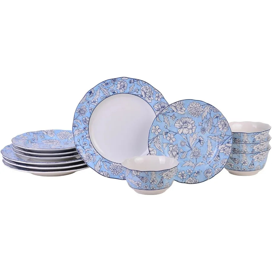 High-Concerned Porcelain Dinnerware Set For 4 With Floral Pattern