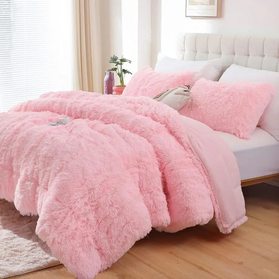 Fluffy Faux Fur Comforter Set Luxury Fuzzy Bedding