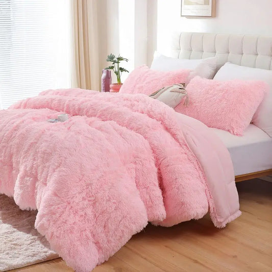 Fluffy Faux Fur Comforter Set Luxury Fuzzy Bedding