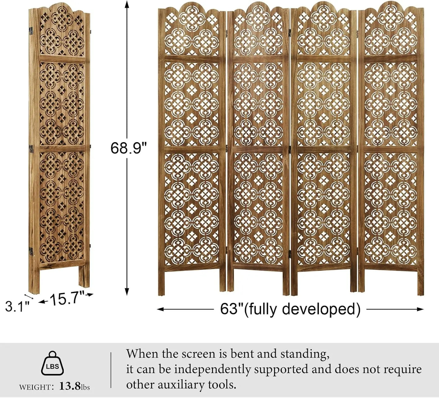 HiMISSH Folding Wood Room Divider Carved Privacy Screen For Home