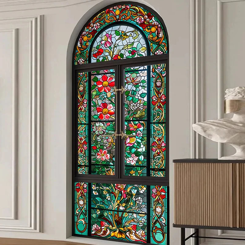 European Retro Tracery Glass Sticker Rose Pattern Stained Glass Film