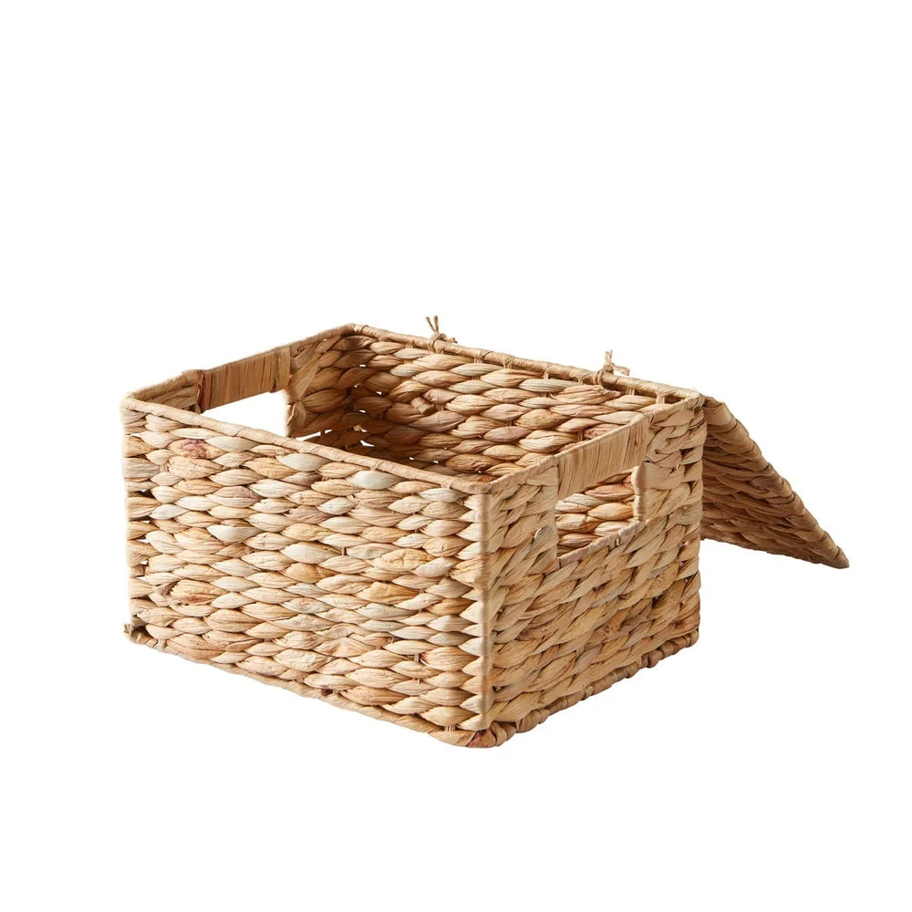 NONECN Natural Hyacinth Basket with Lid Storage Organizer
