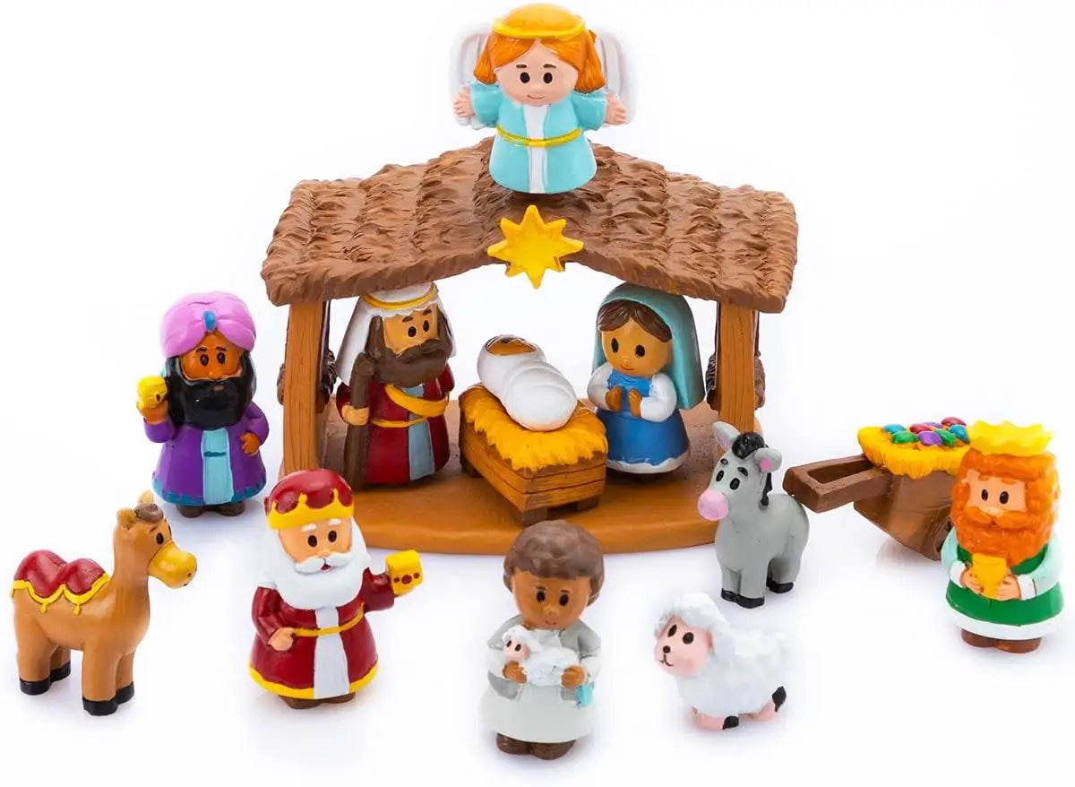 Joyfy 13 Piece Nativity Playset Mini Figures For Kids Christmas Manger Scene Decor