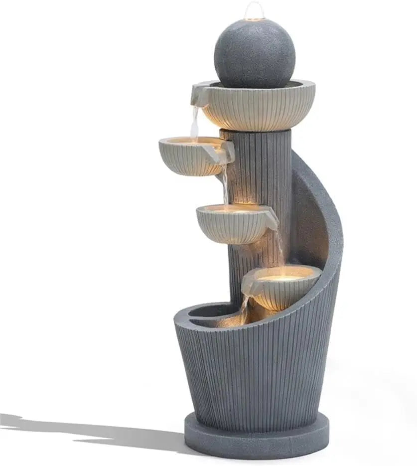 Outdoor Water Fountain Resin Cascading With LED Lights Modern Garden