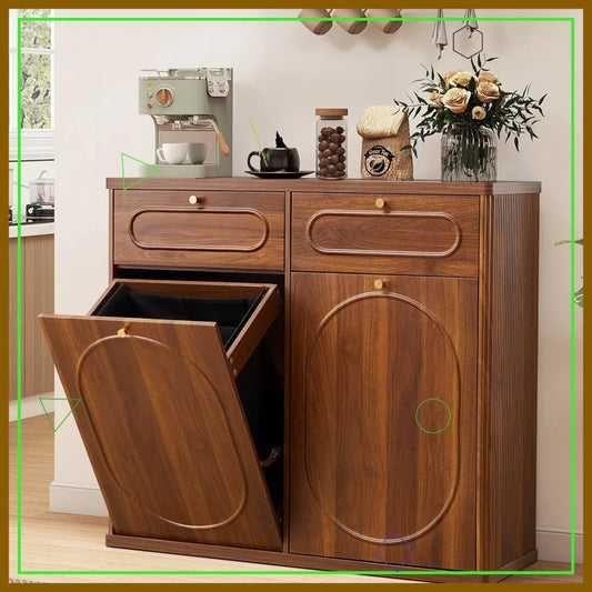 Double Tilt Out Trash Can Cabinet Wood Kitchen Drawer