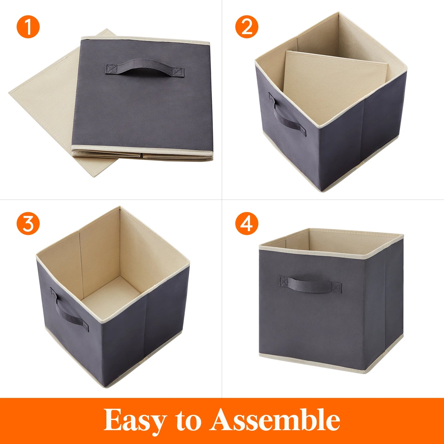 Foldable Fabric Cube Storage Bins With Handles For Shelves