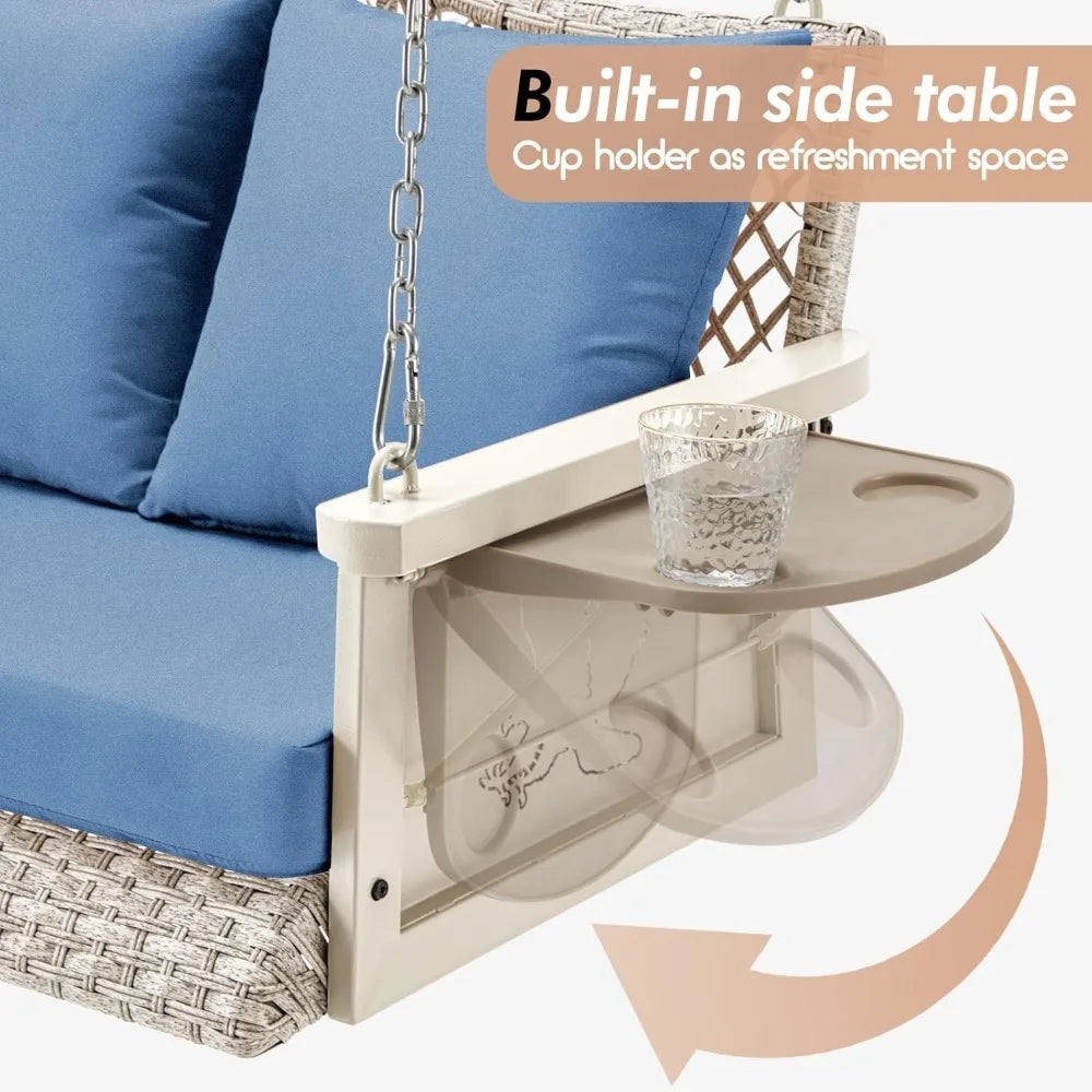 RBXC Upgraded Wicker Hanging Porch Swing 900Lbs 3Seat Outdoor Patio