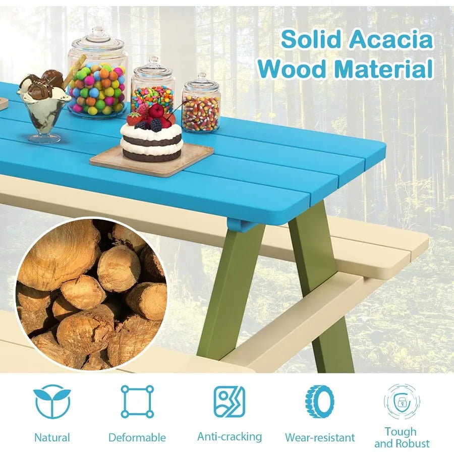 XIUWO Kids Picnic Table with Benches Outdoor Patio Set