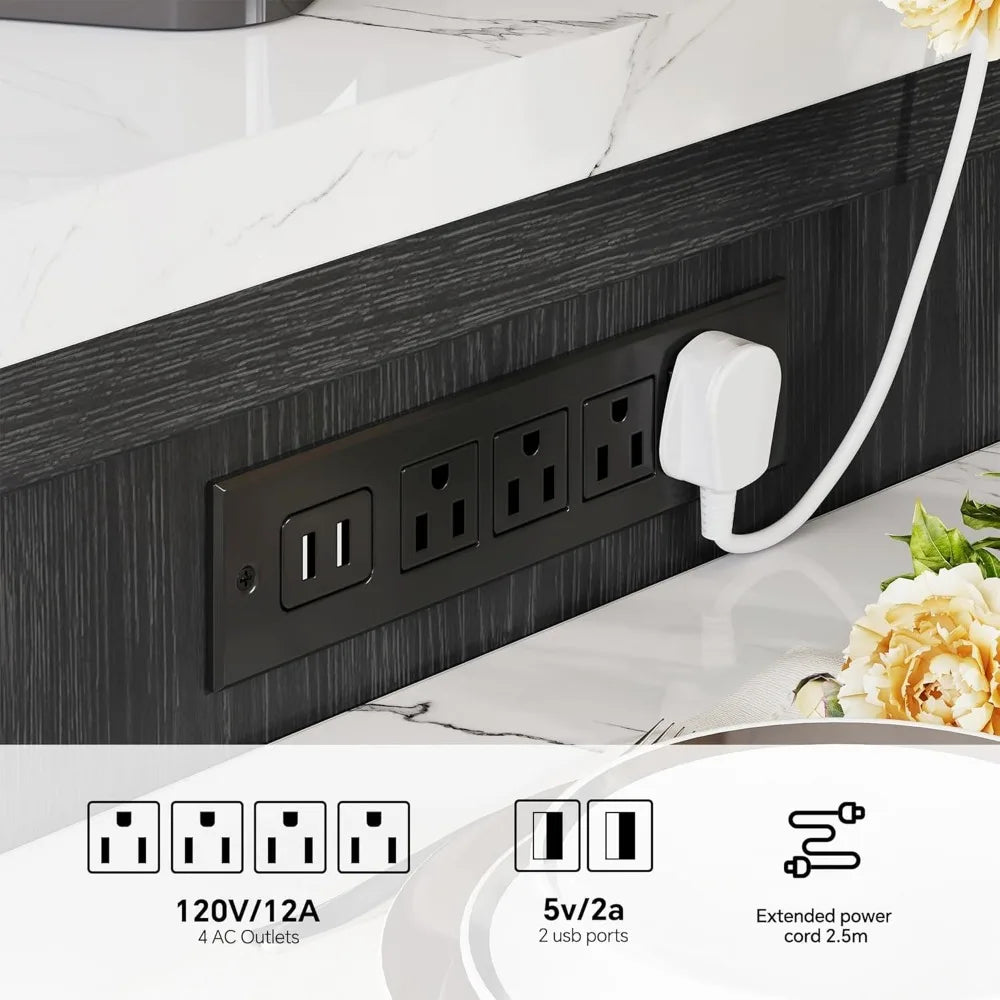 LZJV Farmhouse Rolling Kitchen Island With Extendable Table WineGlassHolder