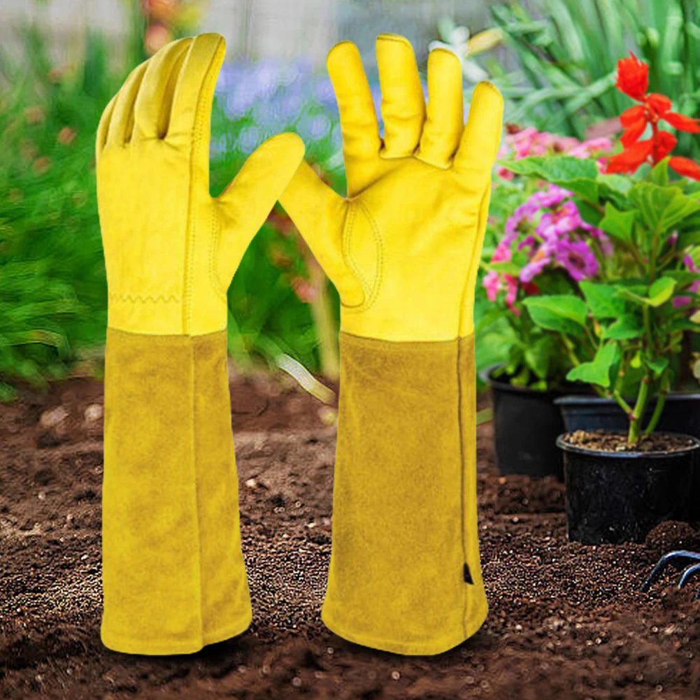 Long Thorn Proof Gardening Gloves Elbow Length Breathable Leather