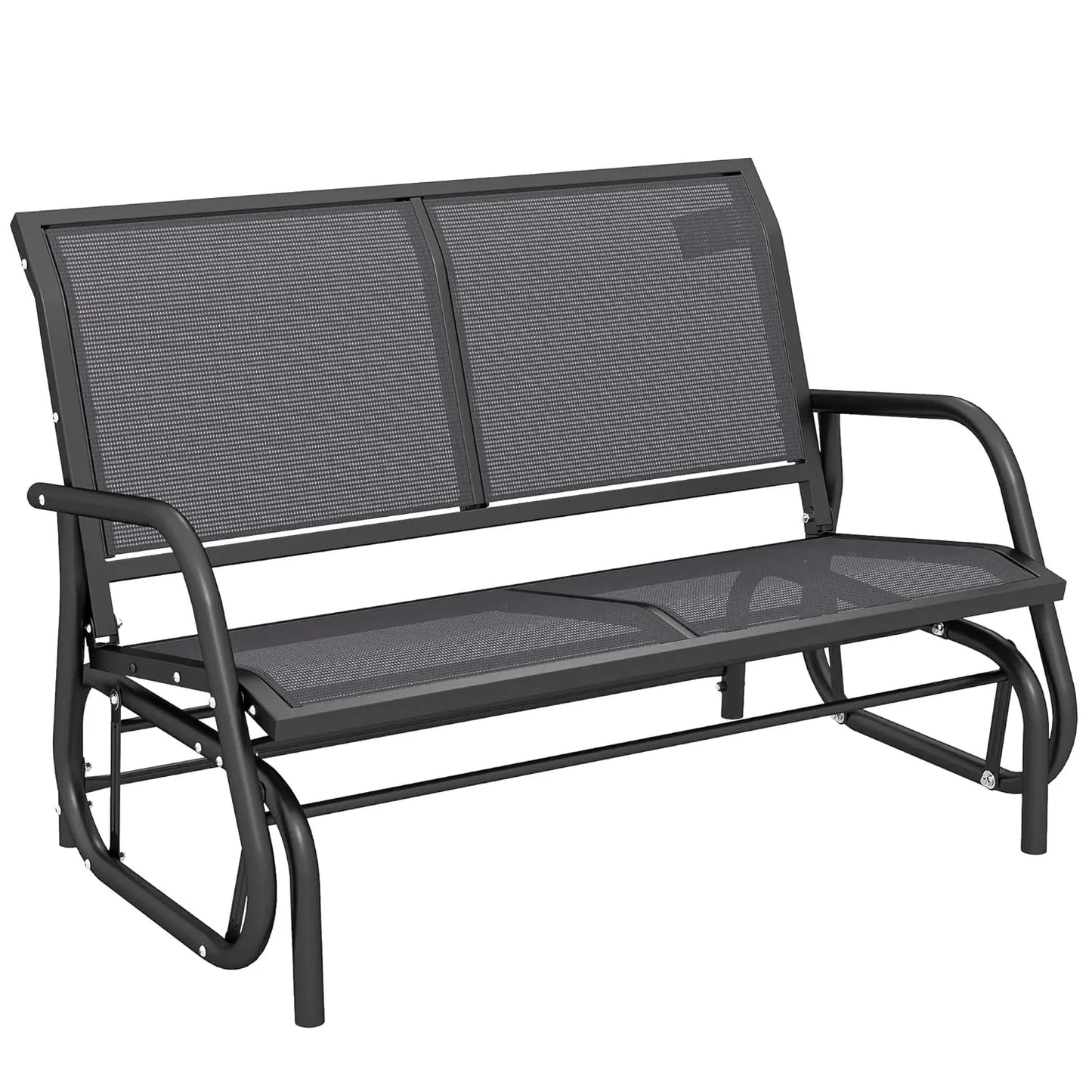 Outdoor Glider Bench Double Swing Loveseat With Powder Coated Steel Frame